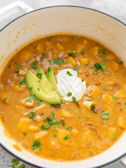 chicken chili in a dutch oven.