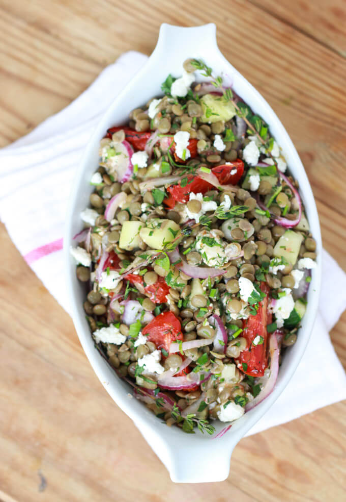 Lentils with OvenRoasted Tomatoes, Marinated Onion and Feta Little Broken