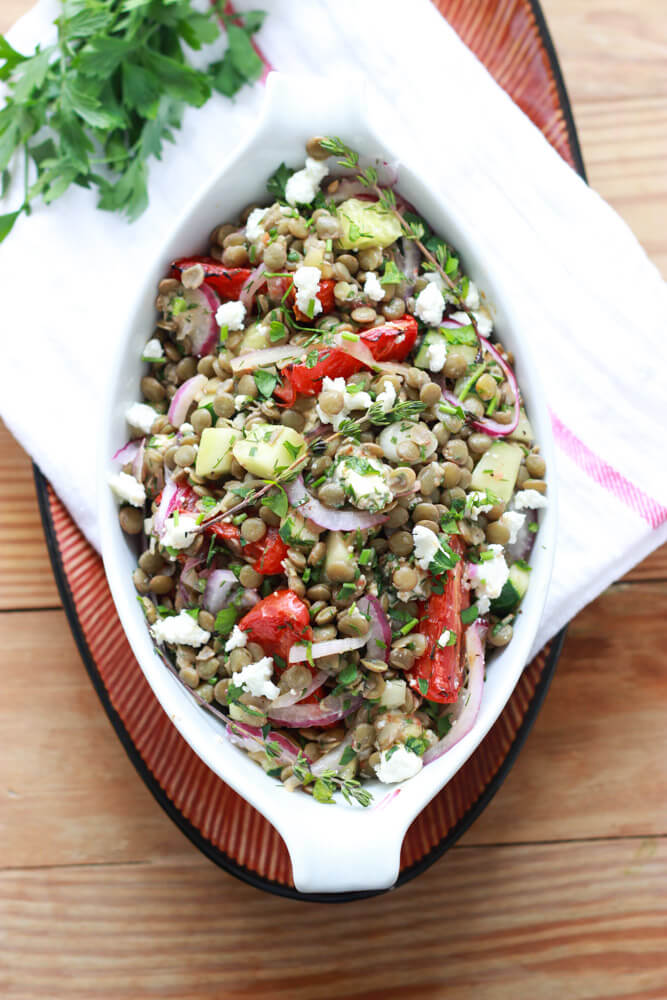 Lentils with OvenRoasted Tomatoes, Marinated Onion and Feta Little Broken