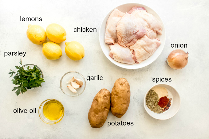 ingredients for oven roasted chicken and potatoes recipe