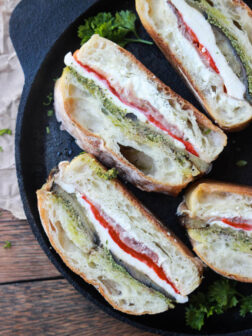 Eggplant, Prosciutto and Pesto Pressed Sandwich - homemade pesto and melt in your mouth prosciutto are just a few layers of this Italian inspired sandwich that's perfect as a lunch or appetizer | littlebroken.com @littlebroken #sandwich #recipe