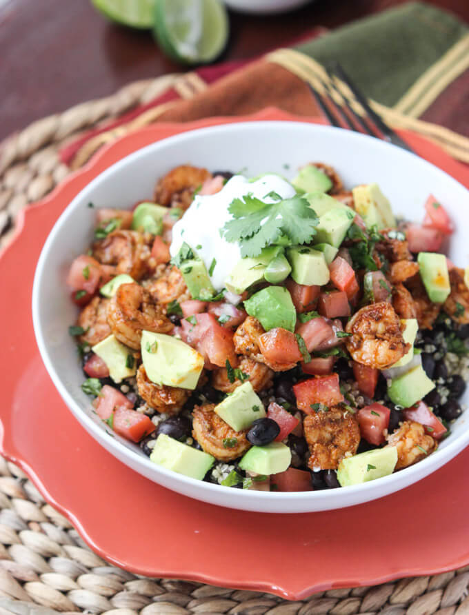 Shrimp and Cilantro-Lime Quinoa Burrito Bowl - Little Broken