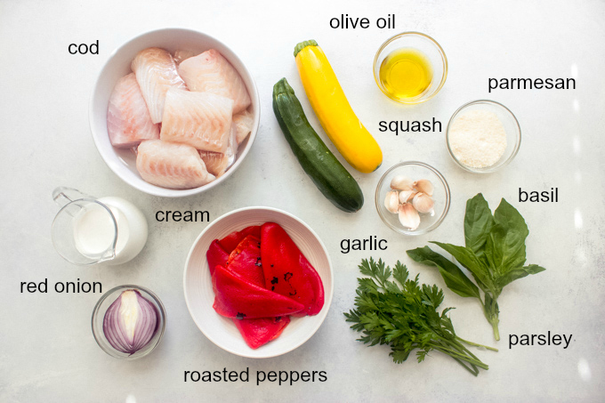 Ingredients for cod with cream sauce