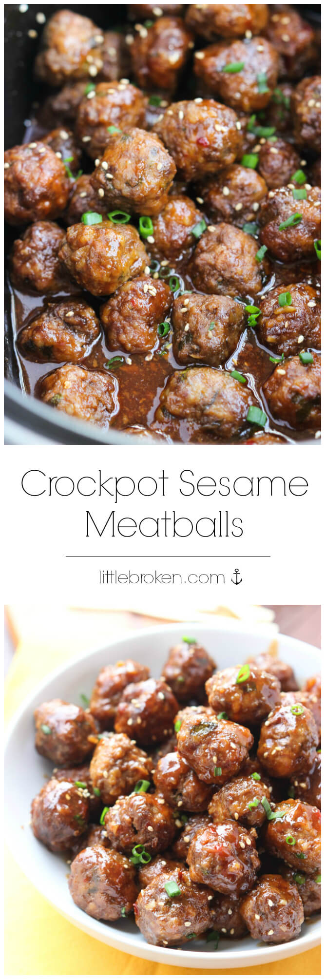 Tender, fall apart, sweet and savory meatballs made in a crockpot with easy prep and hardly any clean up | littlebroken.com @littlebroken