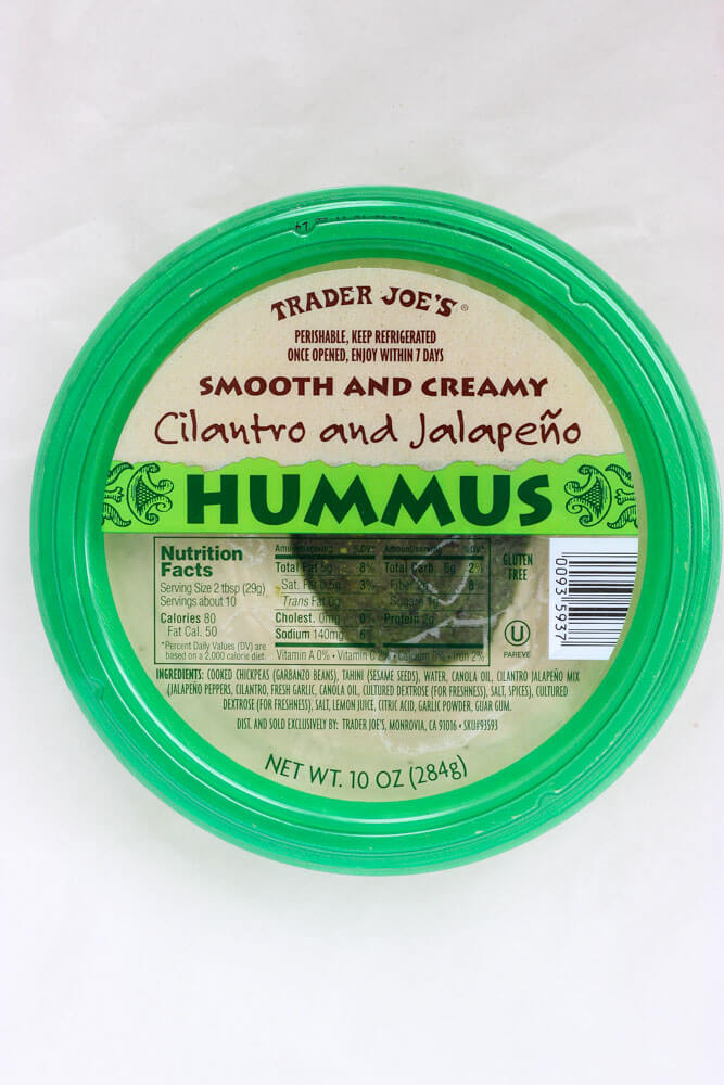 List of BEST products to buy at Trader Joe's - Cilantro and Jalapeno Hummus | littlebroken.com @littlebroken