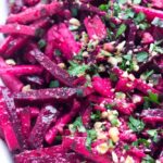 Simple and easy vegetable salad with beets, cucumbers, and beets, tossed in a crunchy basil pesto vinaigrette | littlebroken.com @littlebroken