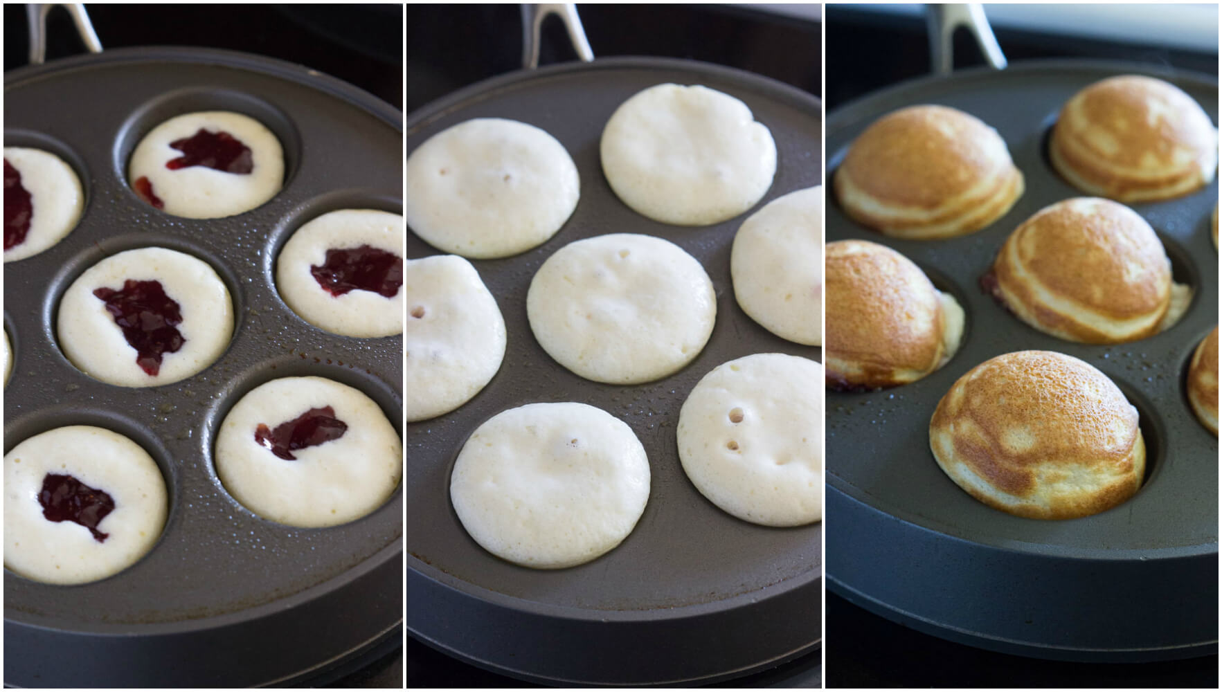 Mini pancakes (ebelskiver) filled with strawberry preserves make the BEST brunch food | littlebroken.com @littlebroken.com