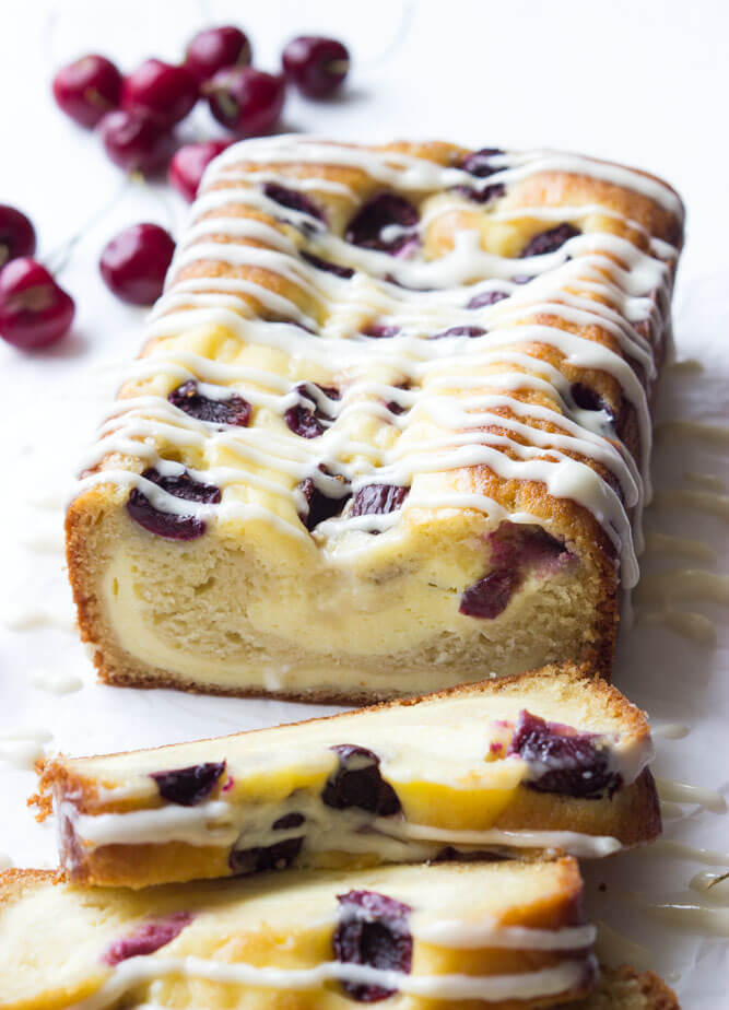 coffee cake with fresh cherries