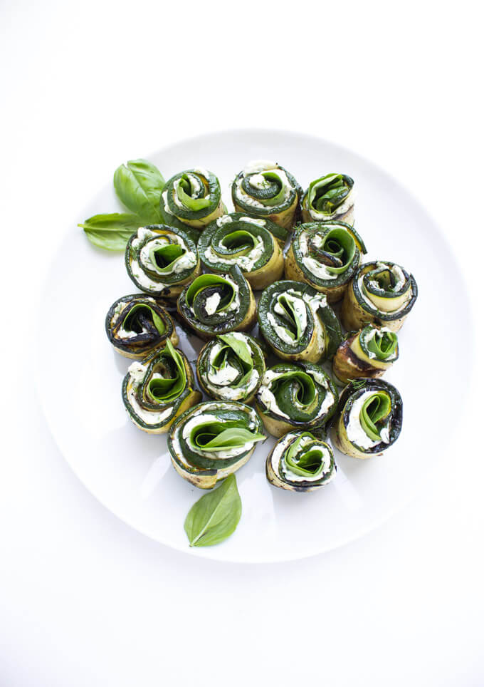 Grilled zucchini filled with herby cream cheese, baby spinach, and aromatic basil. Easy yet elegant side dish or appetizer | littlebroken.com @littlebroken