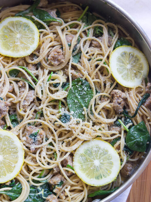 30Minute Lemon Spaghetti with Sausage and Spinach Little Broken