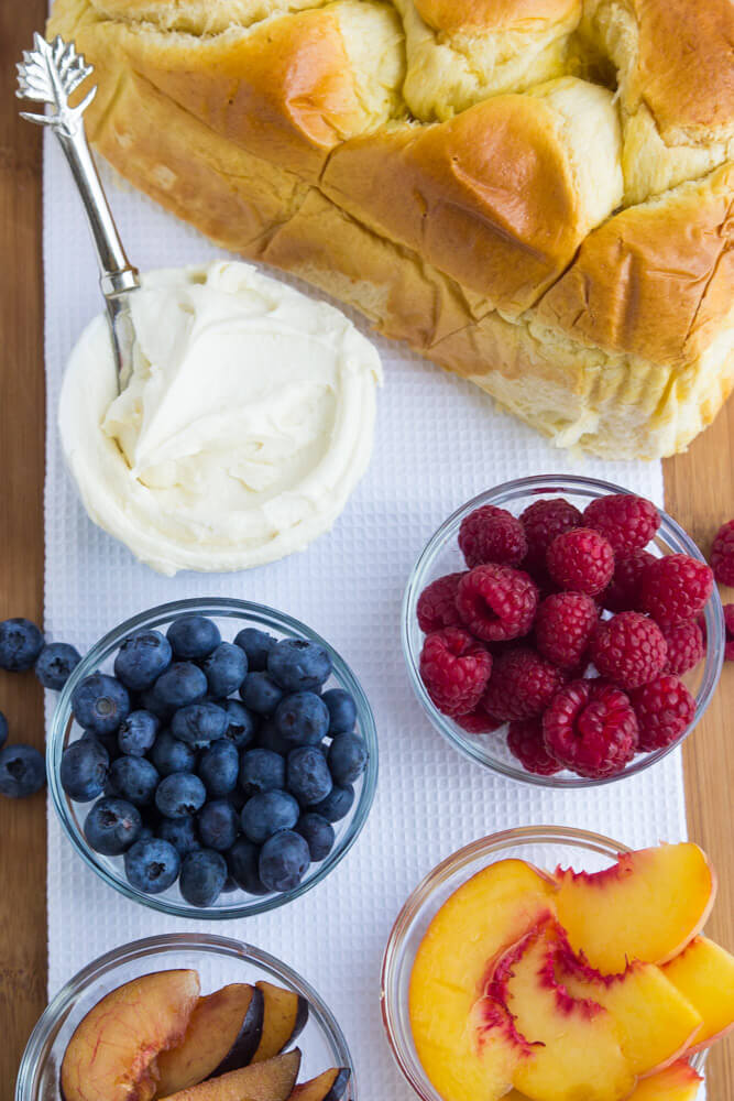 Luscious honey-vanilla flavored mascarpone ricotta spread on pillowy soft French Brioche toast and topped with fresh fruit | littlebroken.com @littlebroken