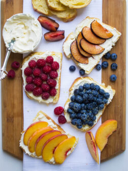 Luscious honey-vanilla flavored mascarpone ricotta spread on pillowy soft French Brioche toast and topped with fresh fruit | littlebroken.com @littlebroken