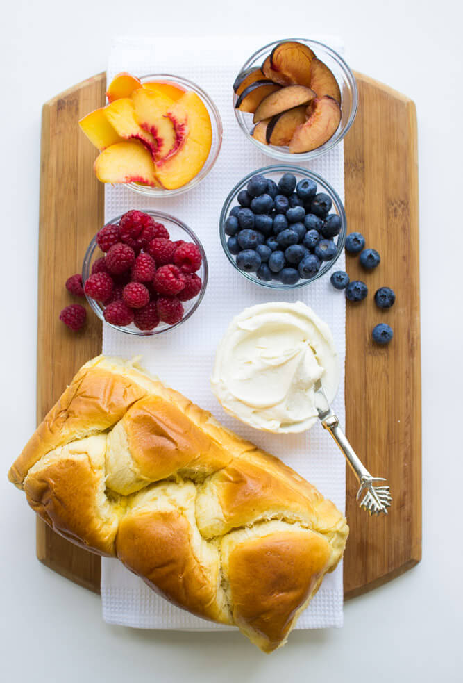 Luscious honey-vanilla flavored mascarpone ricotta spread on pillowy soft French Brioche toast and topped with fresh fruit | littlebroken.com @littlebroken