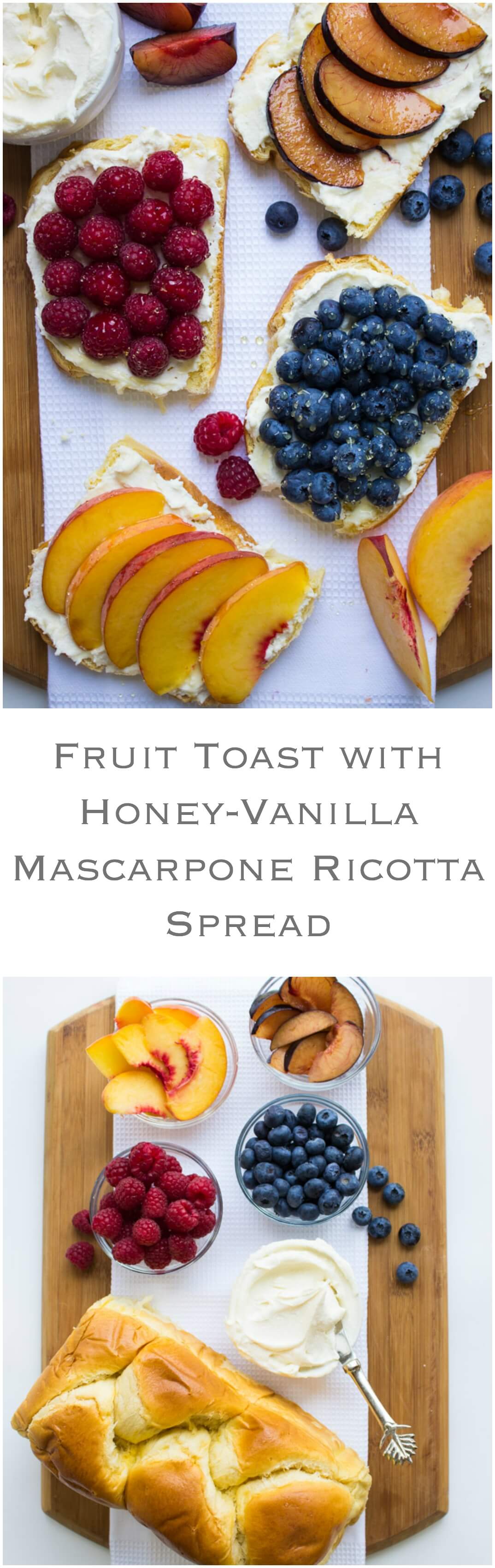 Luscious honey-vanilla flavored mascarpone ricotta spread on pillowy soft French Brioche toast and topped with fresh fruit | littlebroken.com @littlebroken