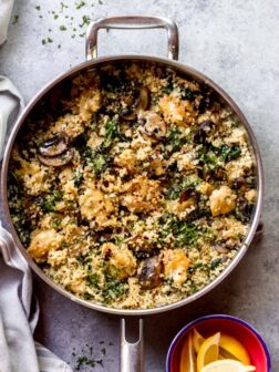 chicken and quinoa in skillet