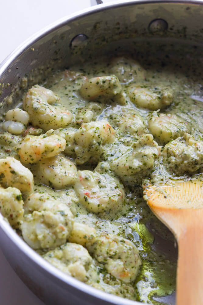 zucchini pesto pasta shrimp