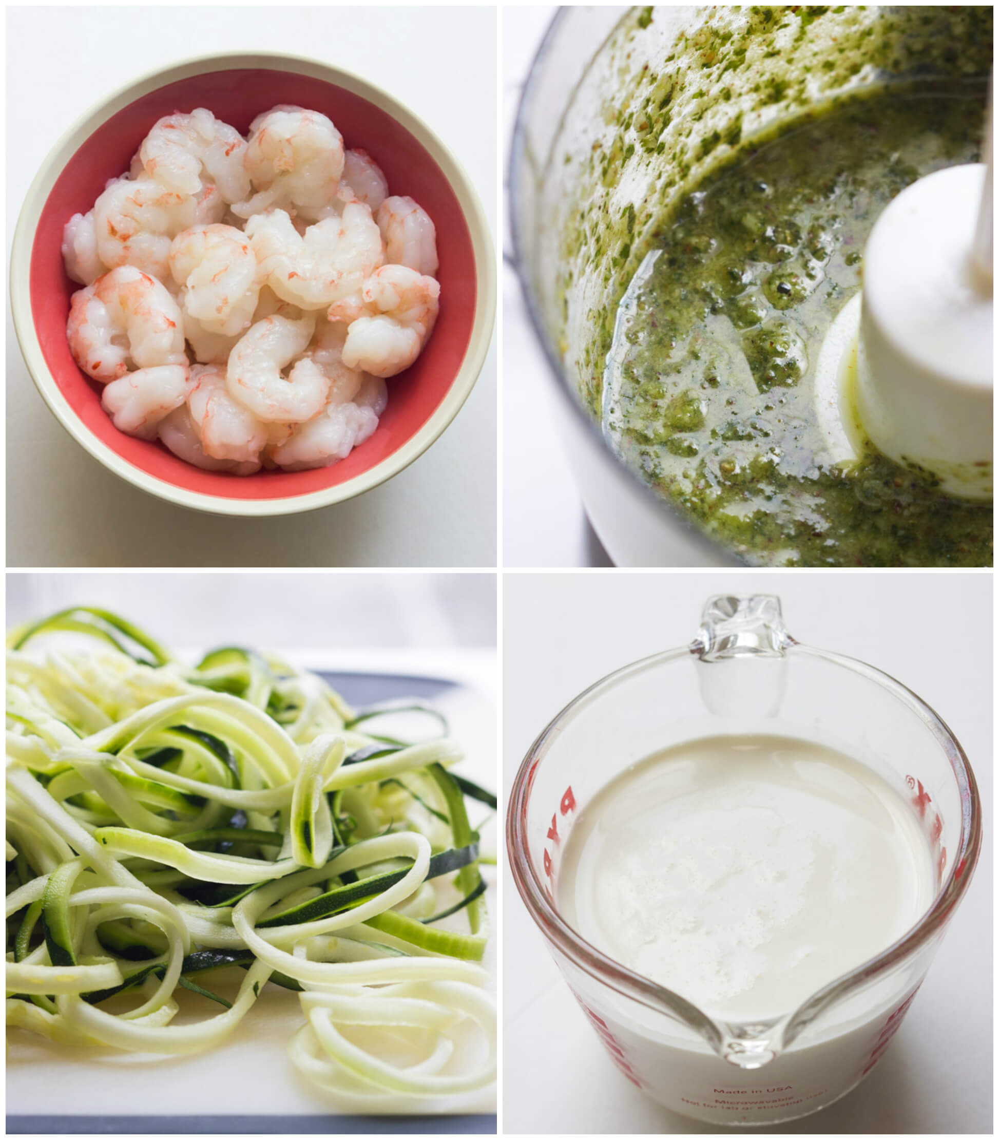 step by step on how to make pesto zucchini noodles with shrimp