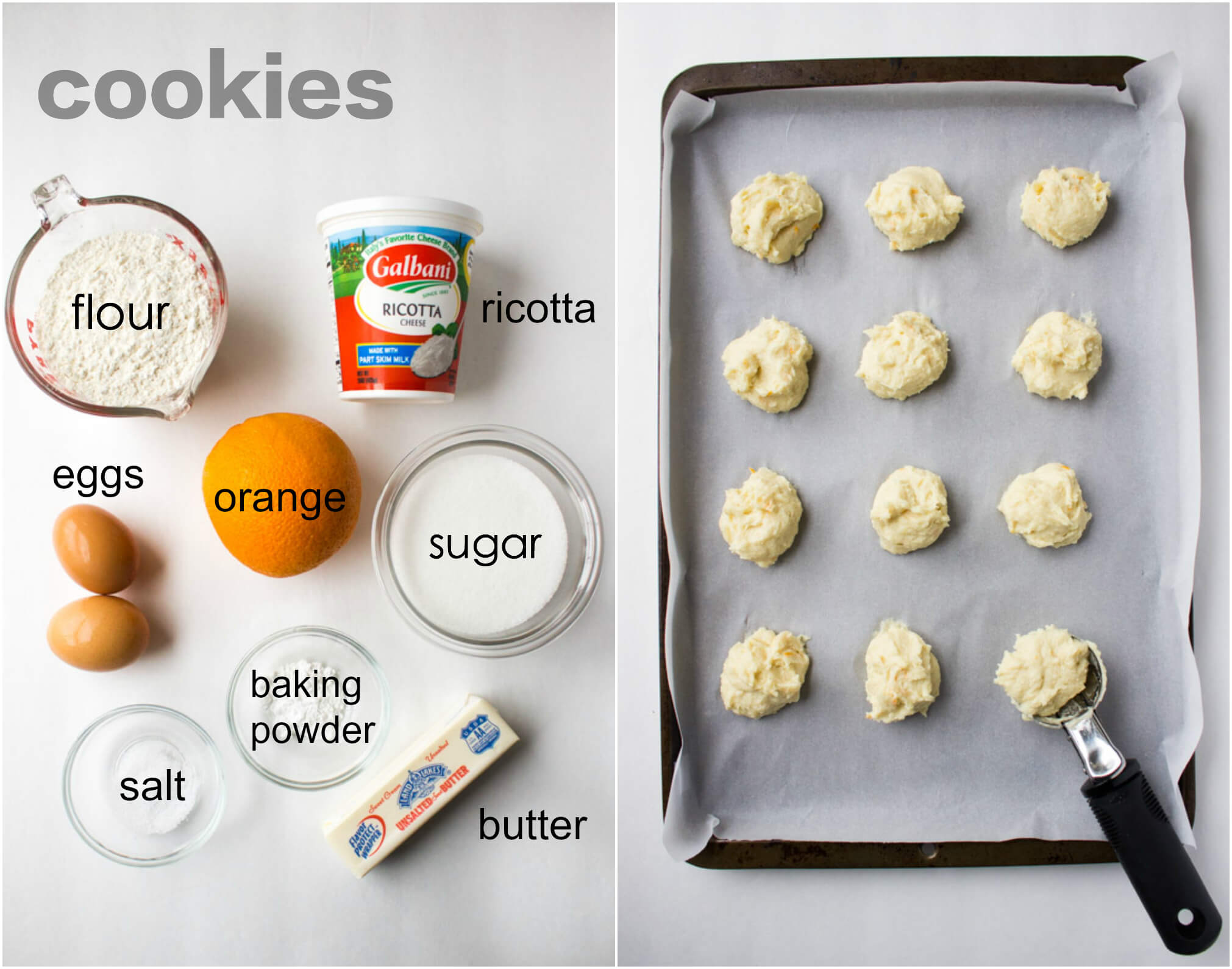 ingredients for orange ricotta cookies
