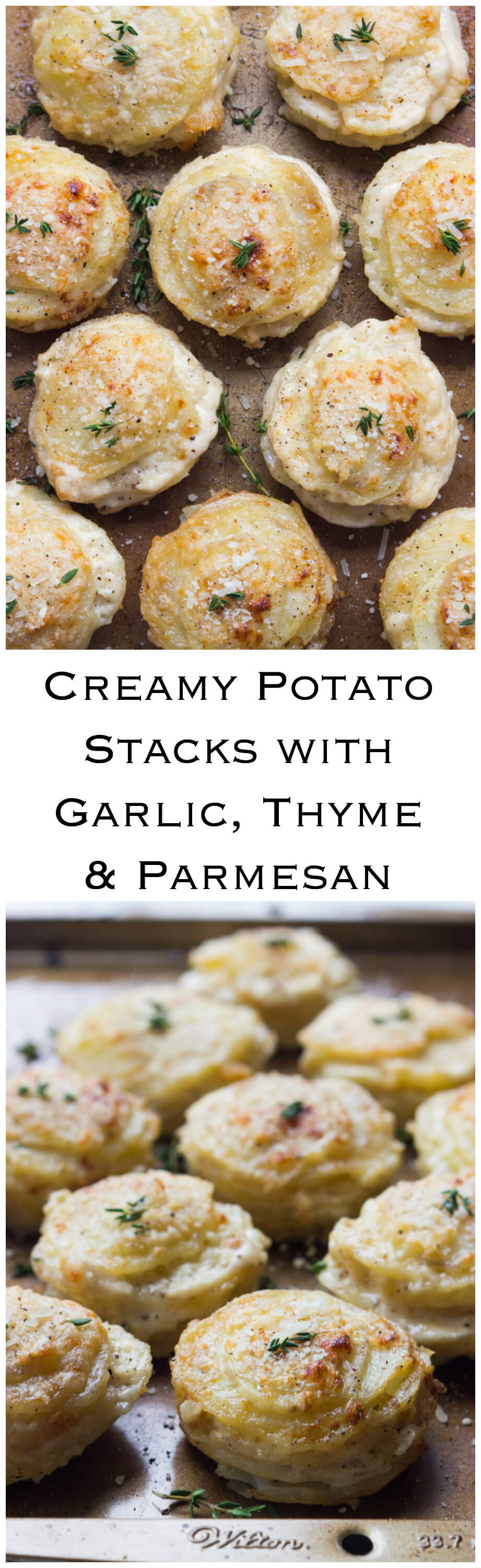 Creamy Potato Stacks With Garlic Thyme And Parmesan Little Broken