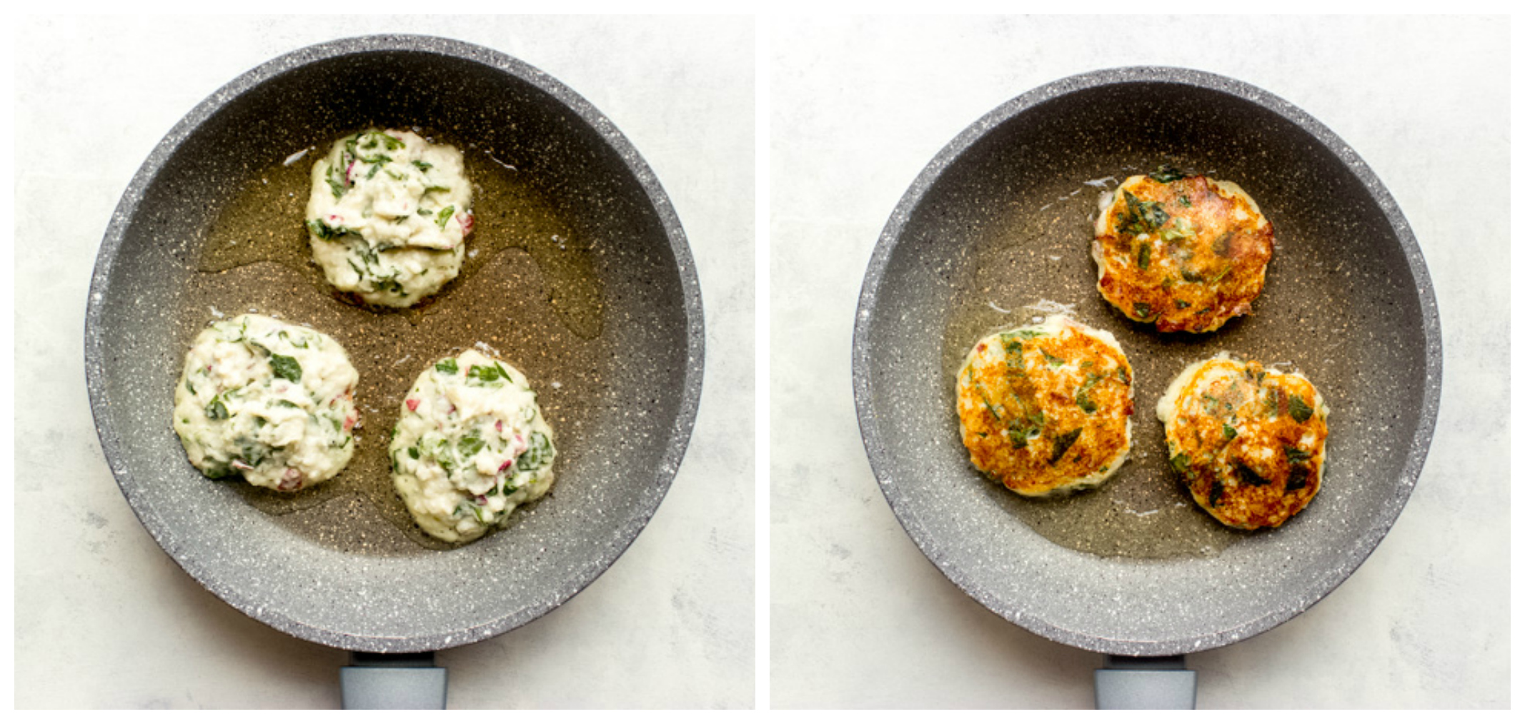 mashed potato cakes in a pan