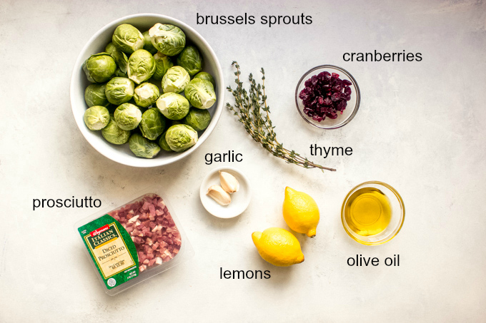 ingredients for roasted brussels sprouts with prosciutto