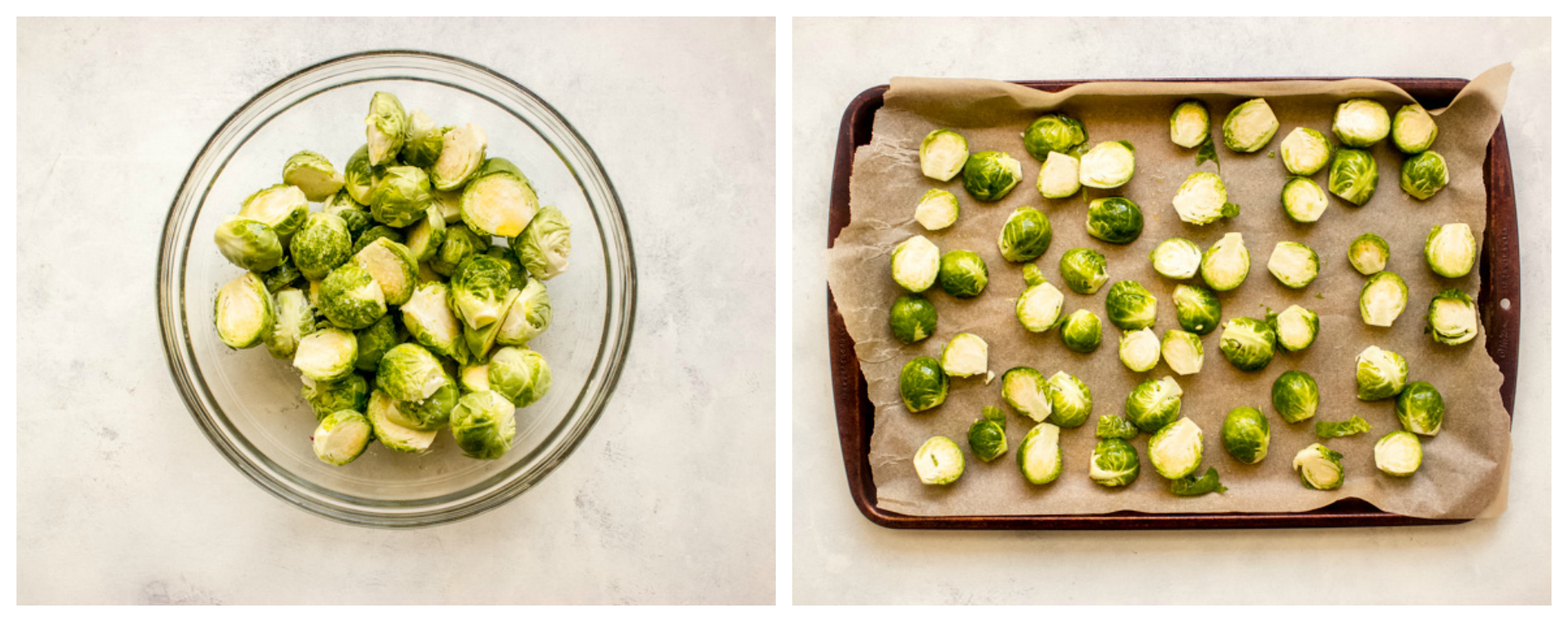 brussel sprouts on a baking sheet