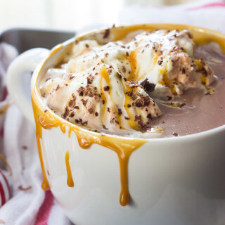 Salted Caramel Hot Chocolate with Homemade Whipped Topping - homemade salted caramel hot chocolate is so easy to make at home! | littlebroken.com @littlebroken
