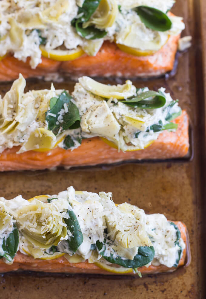 Artichoke and Spinach Roasted Salmon | Little Broken