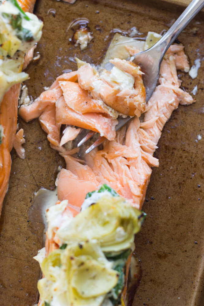 Artichoke and Spinach Roasted Salmon Little Broken