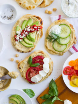 Hummus Naan Toast 3 Ways - give your morning toast with makeover with this easy naan bread. Easy, simple, and veggie loaded toppings! | littlebroken.com @littlebroken