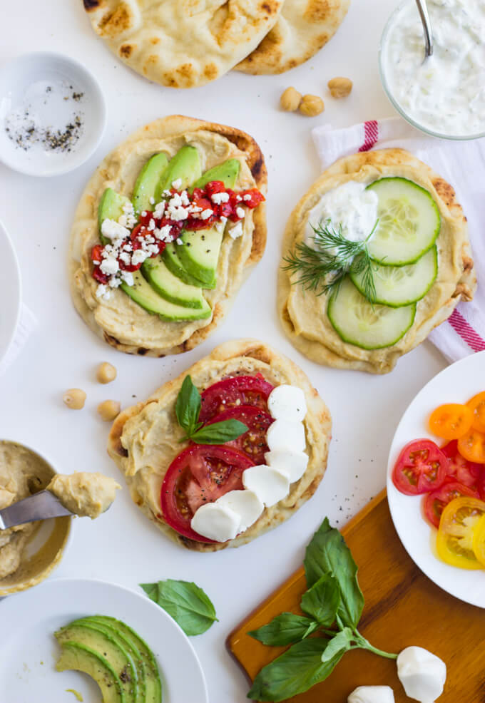 Hummus Naan Toast 3 Ways - give your morning toast a makeover with this easy naan bread. Simple, fresh and veggie loaded toppings will surely keep you full and healthy! | littlebroken.com @littlebroken