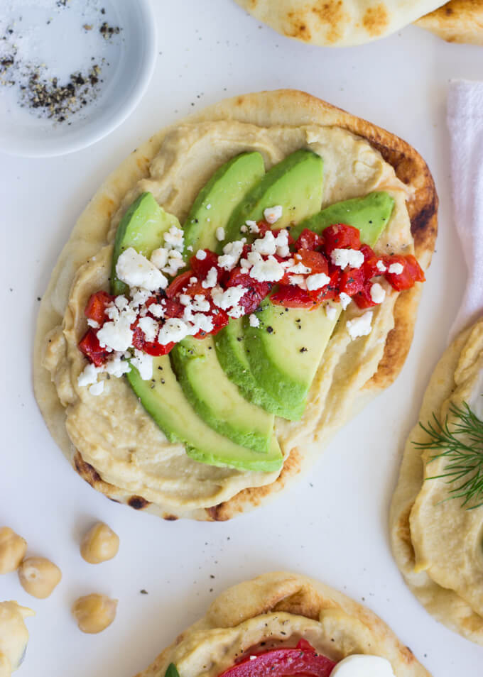 Hummus Naan Toast 3 Ways - give your morning toast a makeover with this easy naan bread. Simple, fresh and veggie loaded toppings will surely keep you full and healthy! | littlebroken.com @littlebroken