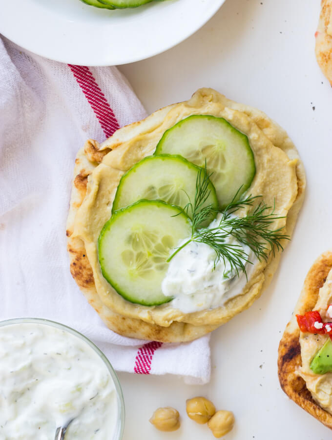 Hummus Naan Toast 3 Ways - give your morning toast a makeover with this easy naan bread. Simple, fresh and veggie loaded toppings will surely keep you full and healthy! | littlebroken.com @littlebroken