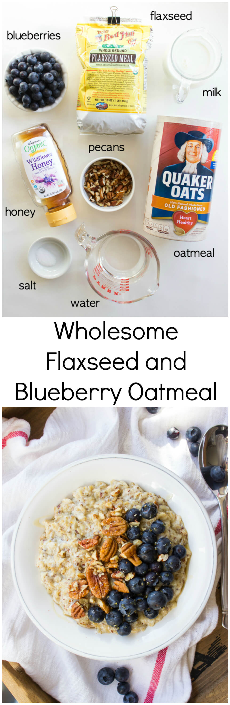 Wholesome Flaxseed and Blueberry Oatmeal - hearty bowl of oatmeal with flax, blueberries, pecans, and drizzle of honey. The best breakfast you'll ever have! | littlebroken.com @littlebroken