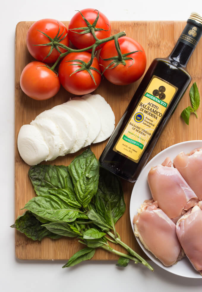 Ingredients for caprese mozzarella chicken.