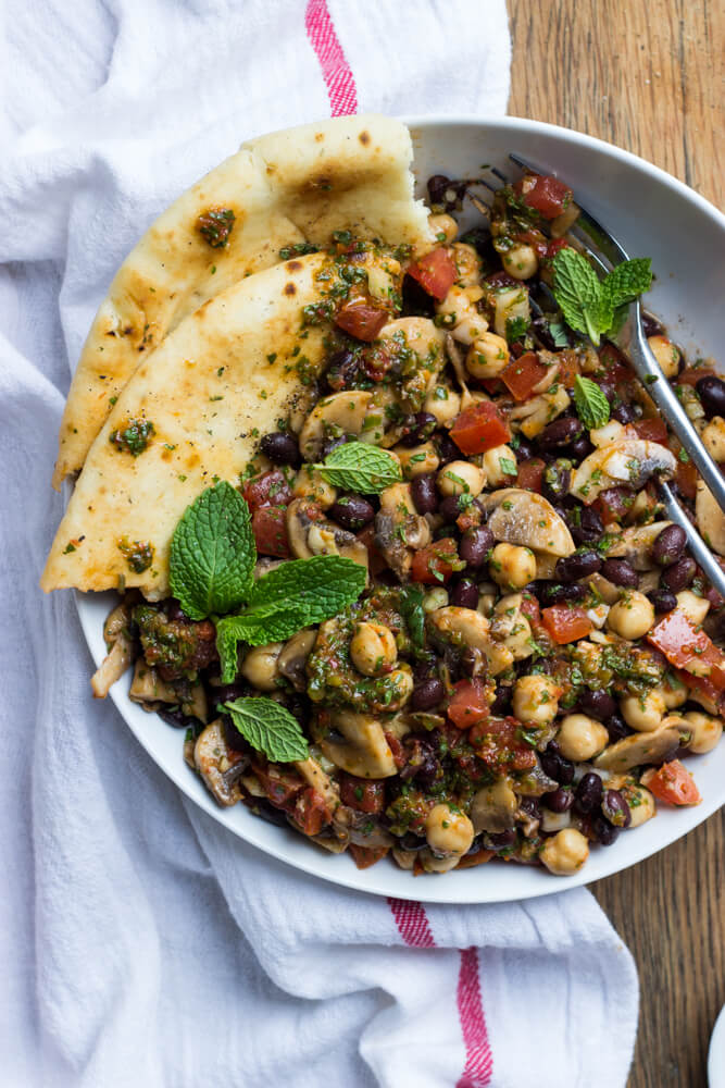 Mediterranean Bean Salad with Mushrooms - this side is a flavor bomb! So easy to make with simple ingredients. Plus it's vegetarian and vegan! | littlebroken.com @littlebroken