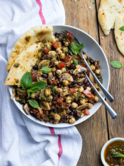 Mediterranean Bean Salad with Mushrooms - this side is a flavor bomb! So easy to make with simple ingredients. Plus it's vegetarian and vegan! | littlebroken.com @littlebroken