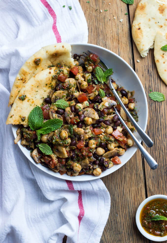 Mediterranean Bean Salad with Mushrooms - this side is a flavor bomb! So easy to make with simple ingredients. Plus it's vegetarian and vegan! | littlebroken.com @littlebroken