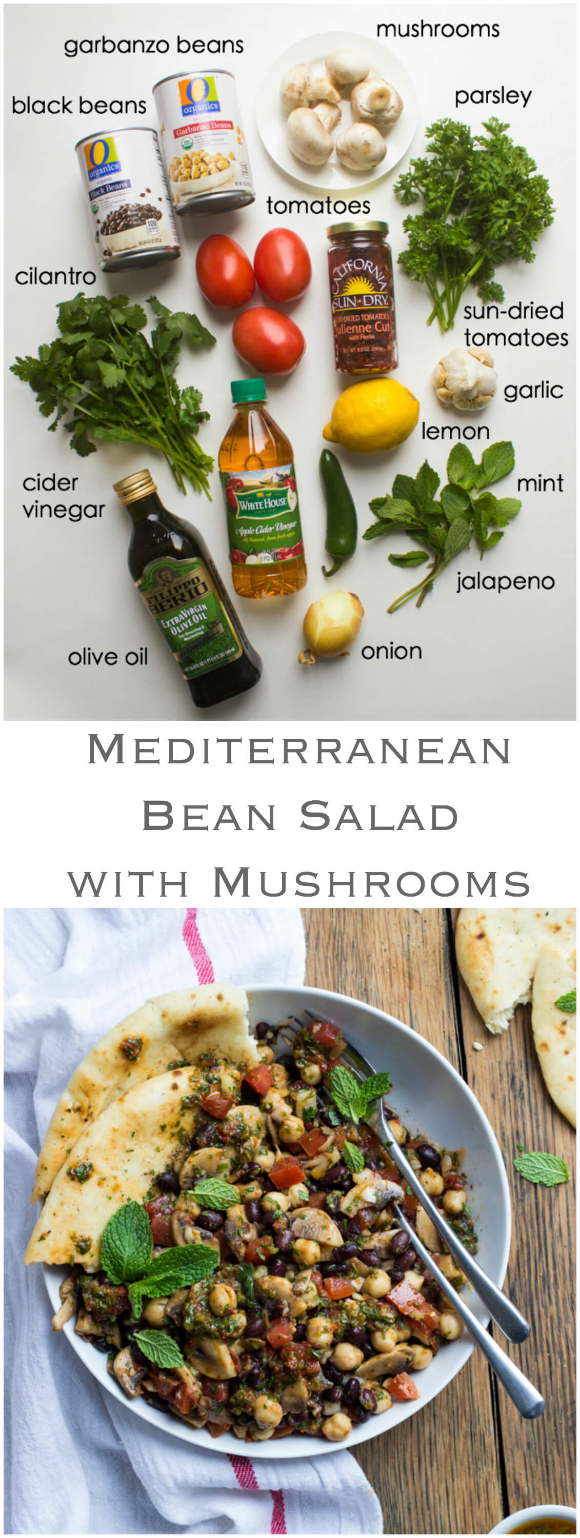 Mediterranean Bean Salad with Mushrooms - this side is a flavor bomb! So easy to make with simple ingredients. Plus it's vegetarian and vegan! | littlebroken.com @littlebroken