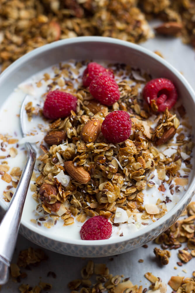 Vanilla Almond Flax Granola with Coconut - Little Broken