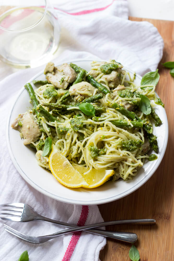 Lemon Basil Angel Hair Pasta with Chicken and Asparagus Little Broken