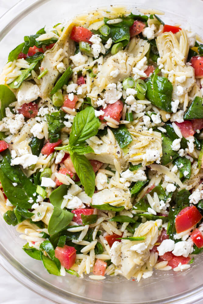 Artichoke Spinach Orzo Salad Little Broken