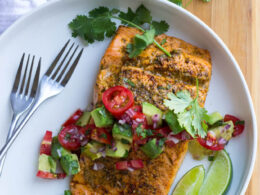 Oven Roasted Chili Lime Salmon With Avocado Salsa Little Broken