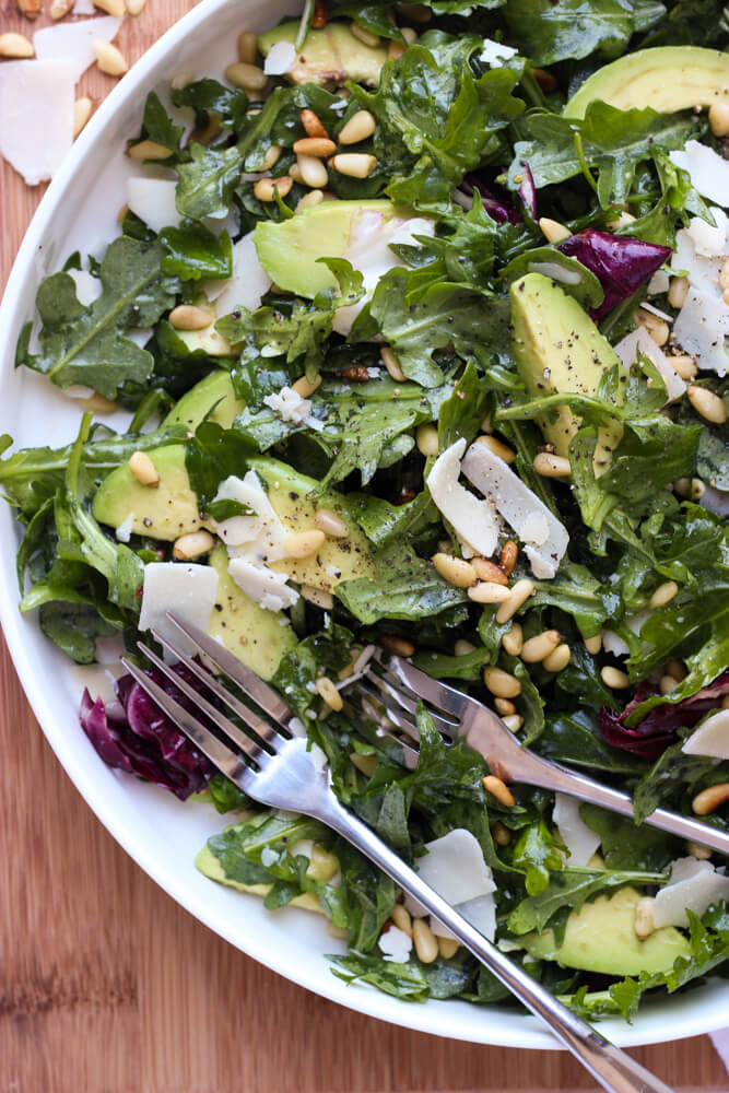 close up kale arugula salad