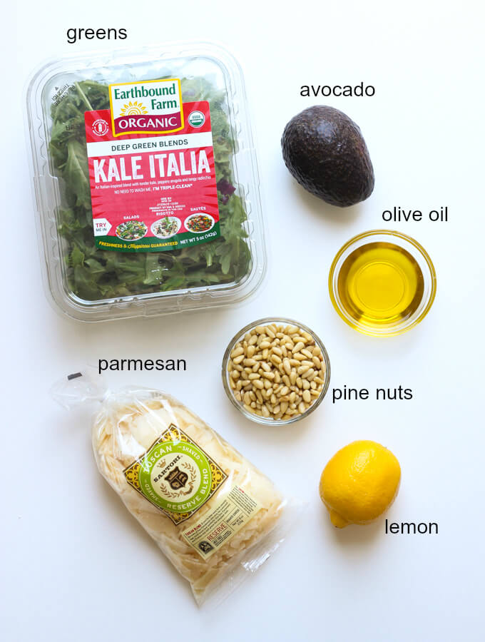 ingredients for kale arugula salad