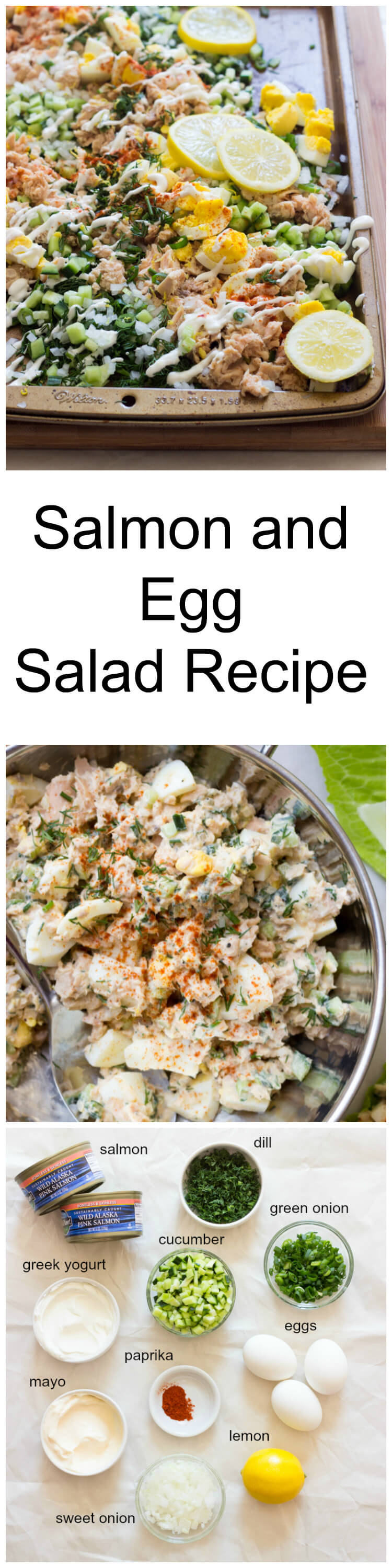 Salmon and Egg Salad Recipe - canned salmon and egg salad loaded with crispy veggies, herbs, and tossed with greek yogurt dressing | littlebroken.com @littlebroken