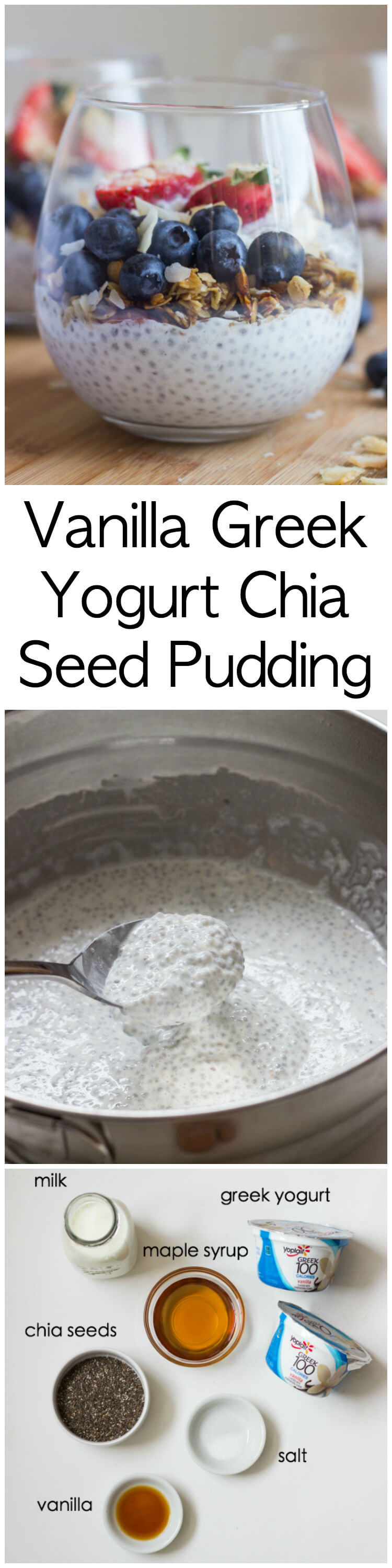 Vanilla Greek Yogurt Chia Seed Pudding - made with wholesome ingredients and no refined sugar! This healthy chia seed pudding is SO good for breakfast, snack, or dessert | littlebroken.com @littlebroken