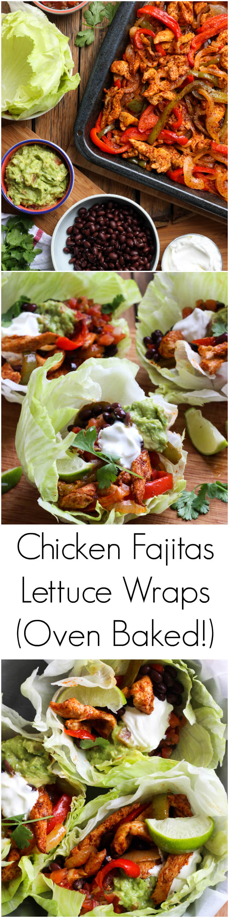 With one little trick and you have the most juiciest oven baked chicken fajitas! Served in a lettuce wrap for a healthy dinner | littlebroken.com @littlebroken