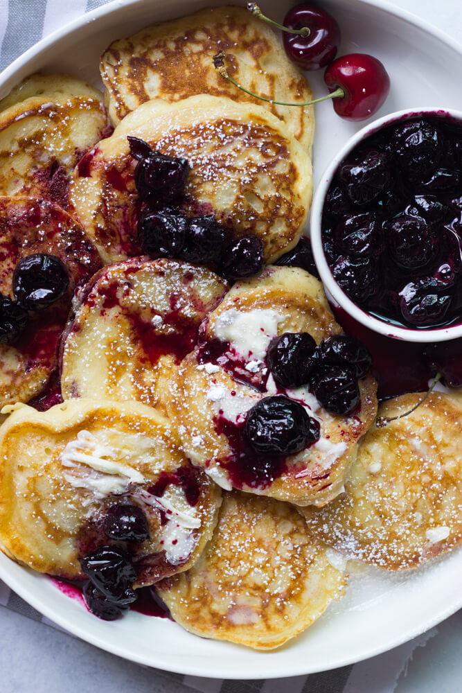 Favorite Buttermilk Pancakes with Cherry Syrup - weekend breakfast pancakes with homemade cherry syrup | littlebroken.com @littlebroken