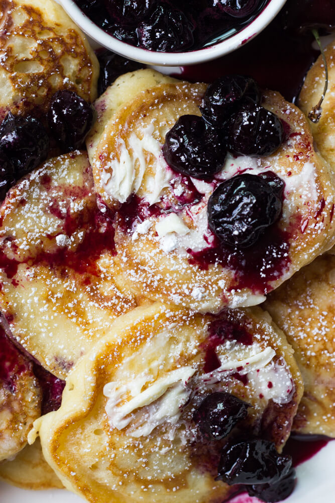 buttermilk pancakes with cherry syrup